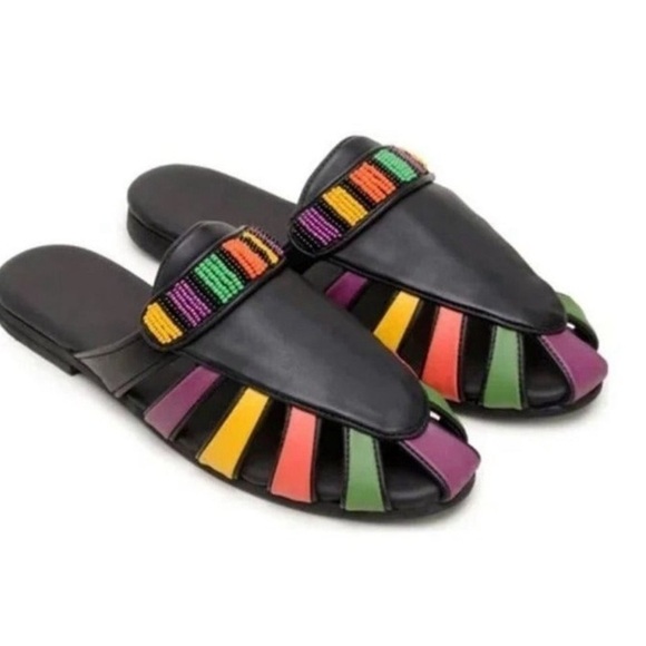 FARM Rio Black Multicolor Beaded Mules - Picture 1 of 6